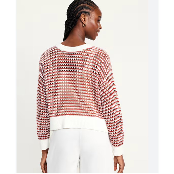 Old Navy Sweater Women's XL Red/White Open Stitch Knitted Nautical - Picture 1 of 5